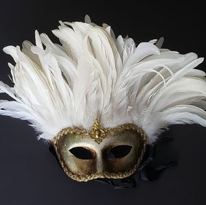 Off-White Feather Venetian mask-handmade in Italy